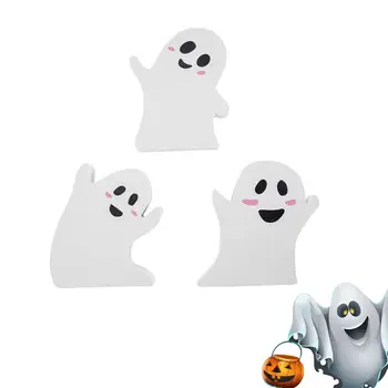 3Pcs Baltas Vaiduoklis Ornamentu Halloween Party Medieną, Lentelės, Ženklai Helovinas Namų Puošybai Mielas Stalo Dekoracijos