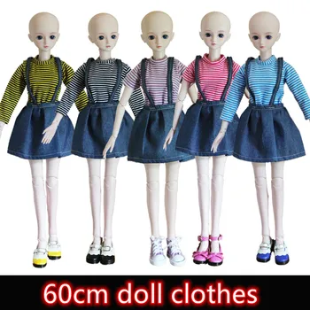 60cm Lėlės keisti Drabužius 1/3 BJD Doll marškinėlius ir Džinsinio audinio Sijonas Dryžuotas Ilgas Rankovėmis Trumpas Rankovėmis Drabužius, Priedai