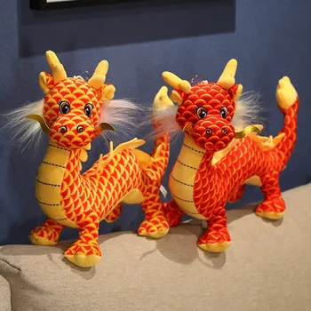 Aukštos Kokybės Kinijos Drakonas, Pliušinis Žaislas, Minkšti Kimštiniai Gyvūnų Raudona/Geltona Dragon Lėlės Talismanas Žaislas Naujųjų Metų Dovana Vaikai