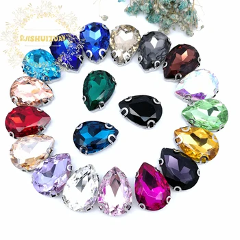 Blizgučiai Drop Crystal D kalnų krištolas Ranka Siūti Ant Stiklo Akmenų Ornamentu Diamond Granules Suknelė 