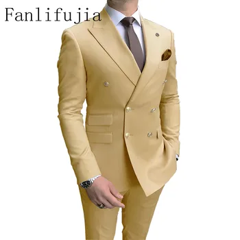 Fanlifujia Dvigubo Breasted Vyrų Kostiumas Iš Dviejų Dalių, Slim Fit 2023 Italijos Vestuvių Kostiumas Šalis Prom Aukso Mygtuką Vyrų Vyrų Kostiumas