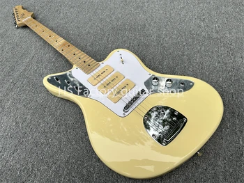 Gamyklos geltonas 6-string elektrinė gitara Klevas fingerboard Balta Pickguard tris geltonas P90 paėmimas