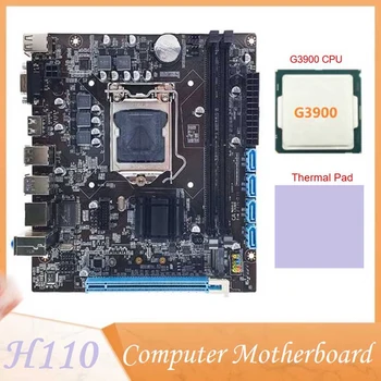 H110 Kompiuterio motininė Plokštė Palaiko LGA1151 6/7 Kartos CPU Dual-Channel DDR4 Atminties+G3900 CPU+Šilumos Padas