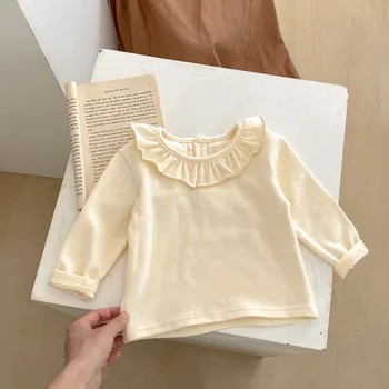 Iki 2023 M. Rudenį Naujų Kūdikis Long Sleeve T-Shirts Bamblys Merginos Pynimas Lotoso Žiedo Dugno Medvilnės Marškinėliai Kūdikių Trišakiai Kietas Atsitiktinis Viršūnės