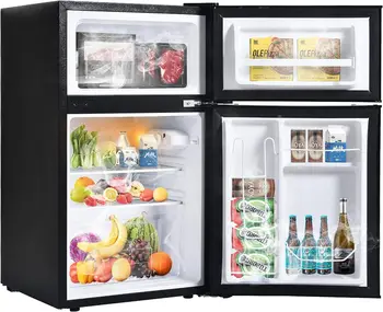 Juoda Mini Šaldytuvas su Šaldiklio, 3.2 Cu.Pėdų Kompaktiškas Šaldytuvas su Dviem Grįžtamasis Durų Biuro, Bendrabučio ar Miegamojo, Reguliuojamas