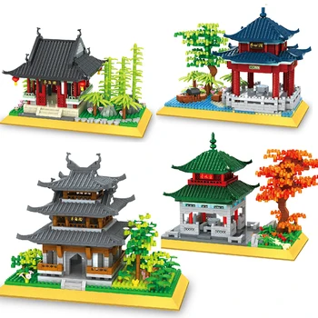Miestas Kūrybos Stiliaus Kinijos Senovės Architektūros Meilės Sutemų Pavilion Zuiweng Paviljono Statyba Blokai, Plytos, Žaislai, Dovanos
