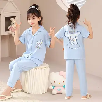 Nauja Vasaros Mielas Anime Cartoon Vaikų Plonas Sleepwear Kawaii Sanriod Kuromi Cinnamoroll Pižama Berniukams, Mergaitėms Medvilnės Namų Drabužiai