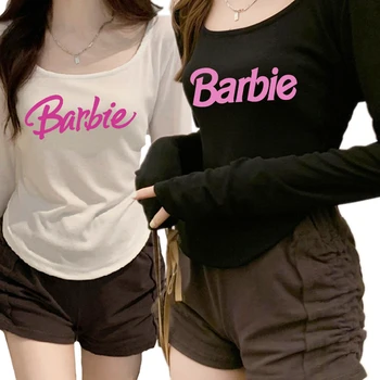 Naujas Kawaii Y2K ilgomis Rankovėmis T-Shirt Anime Barbie Mados Rudens Atsitiktinis Mergina Dugno Marškinėliai Tees ilgomis Rankovėmis Streetwear Dovanos