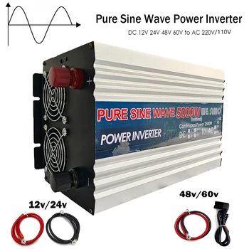 Wersimo Pure Sine Wave Power Inverter Piko 5000 Watt DC 12V 24V 48V AC 110V, 220V, 50HZ, 60HZ RMS Išėjimo Galia 2500W LED Ekranas